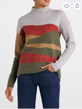 Pink Clover Akeelah Wave-Stripe Mock Neck Sweater